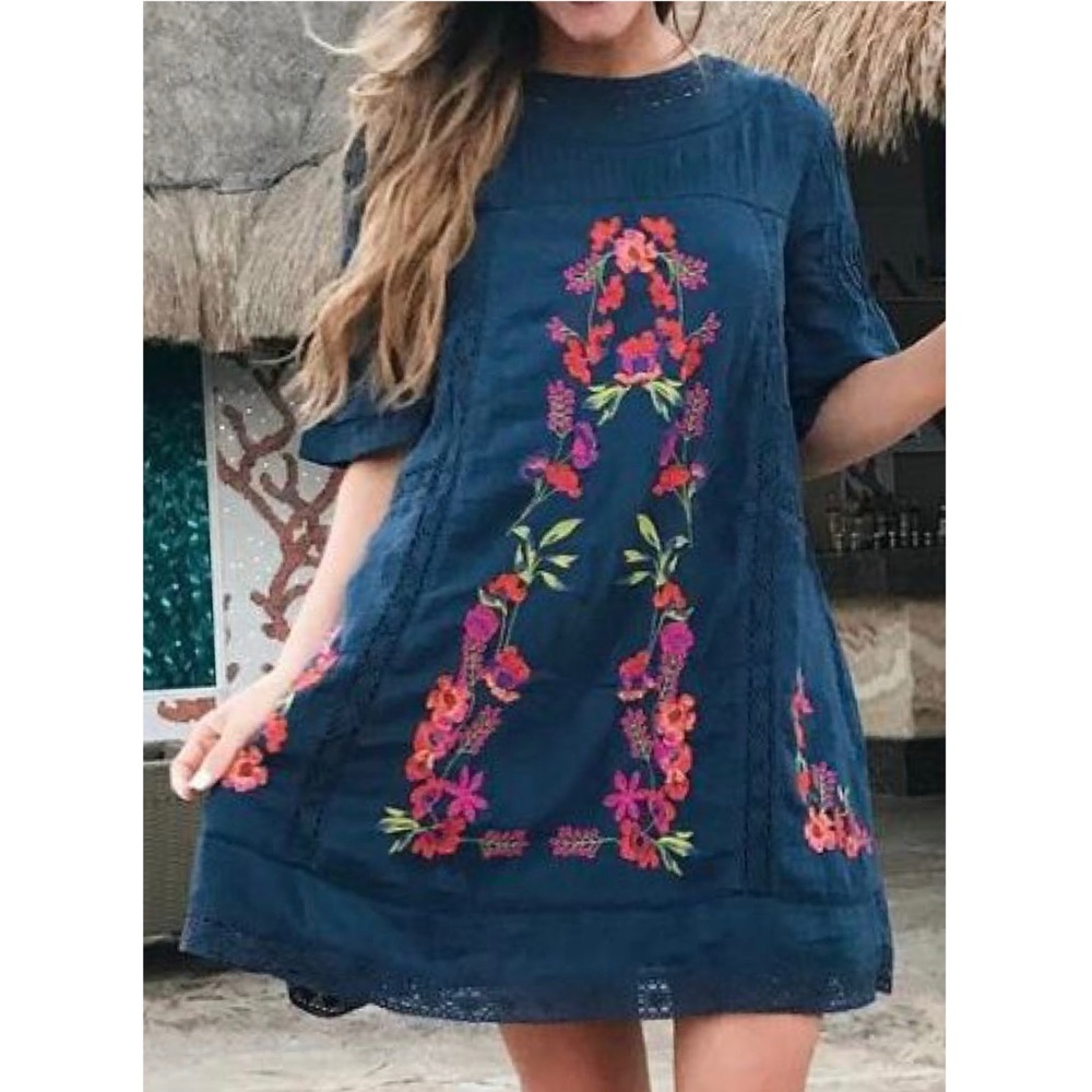 Free People Perfectly Victorian Mini Crochet Embroidered Floral Short Sleeve M